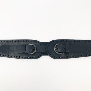 Kew Black Leather waist belt top stitch Large